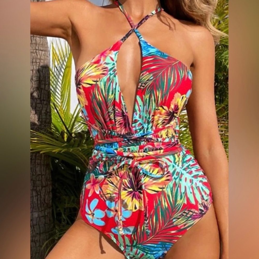 Tropical tie front one piece